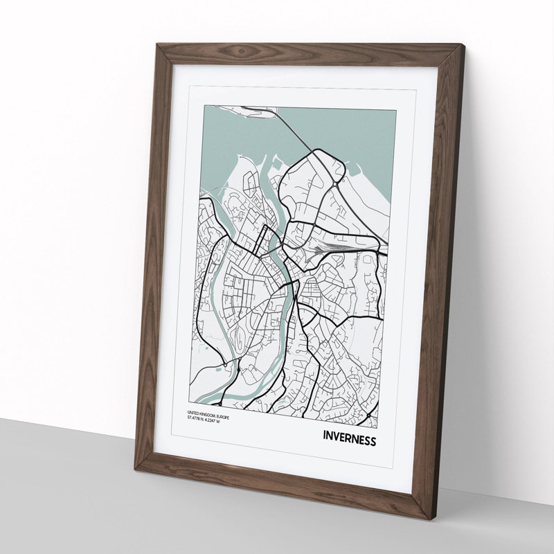 Map Inverness UK - Picture Frame Graphic Art, 48cm H x 36cm W x 2cm D, Walnut