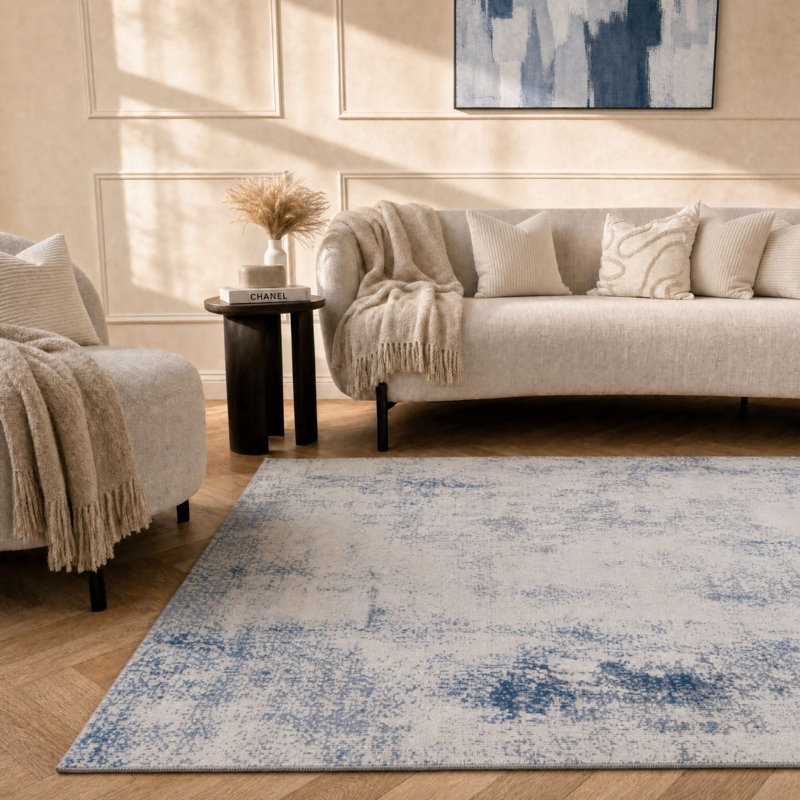Elaris Collection Abstract Faded Distressed Area Rug, Navy/Light Grey, 200X290 cm