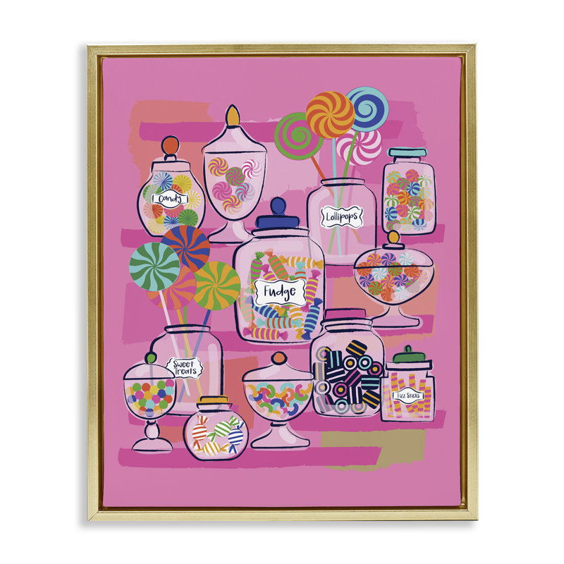  Art mural sur toile Bright Candy Jars par Lisa Perry White, H 21 po x l 17 po, Cadre flottant métallique doré