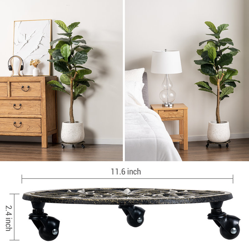 Cast Iron Metal Roller Plant Stand Caddy