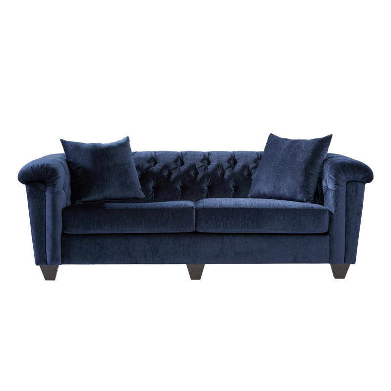 Canapé à accoudoirs tuxedo 93 po avec coussins réversibles, Mélange bleu marine / polyester luxuriant