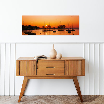 Silhouette Of Sailboats In A Lake, Lake Michigan, Chicago, Illinois, Usa Abstract Contemporary Sunset Tree Wall Art