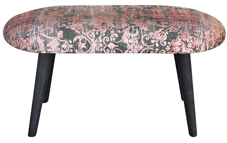 Patchwork Polyester Blend Upholstered Bench, Orange