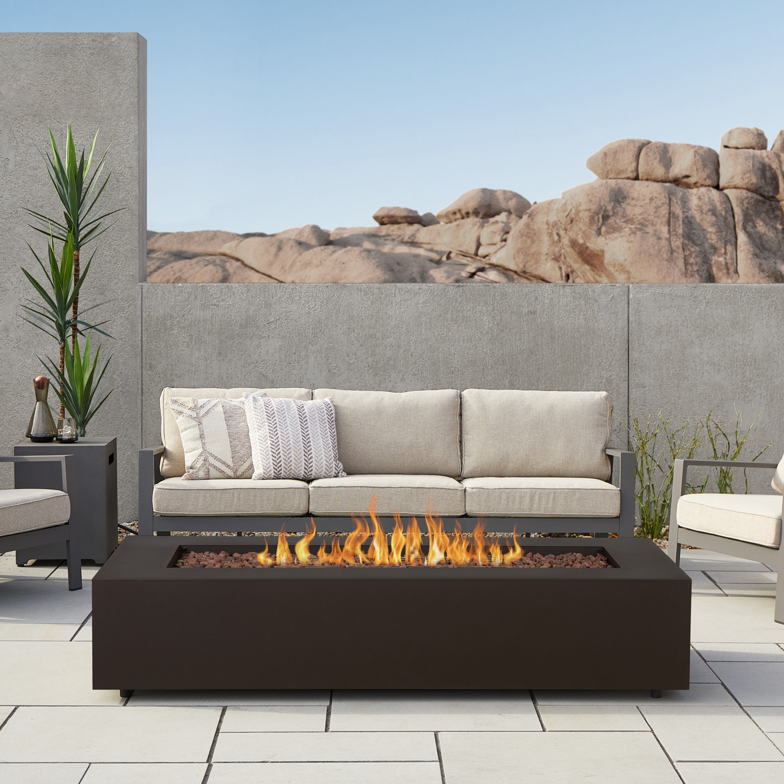 Aegean Fire Pit Table, 14.5" H x 69.75" W x 31.75" D, Dark Bronze