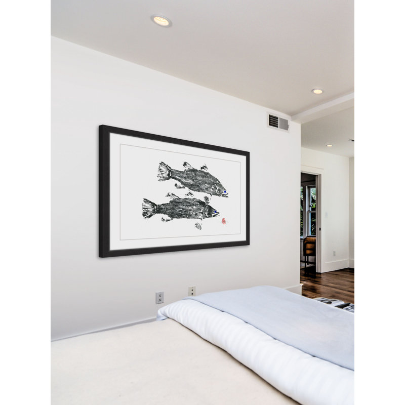 « blue avec fish », reproduction d’art encadrée, H 24 po x l 36 po x P 1,5 po