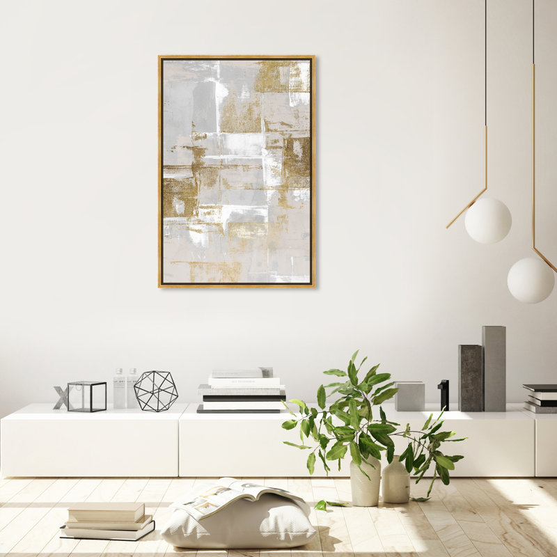 Abstrait fraîchement peint, gris glamour - Peinture, Encadrement doré, H 36 po x l 24 po