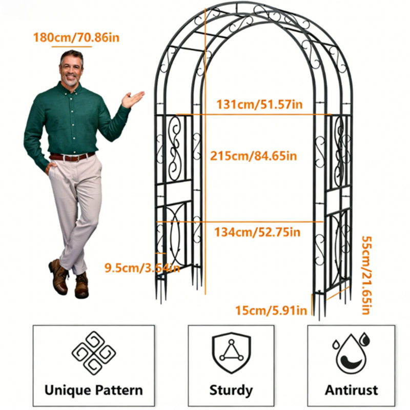 Hershel 134cm W x 59cm D Metal Arbour in Black