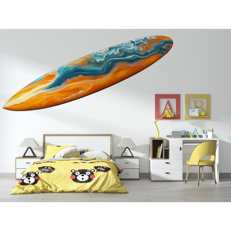 Art mural abstrait planche de surf, décoration de chambre d'enfant, art moderne de vague 446Mv, H 24 po x l 13 po