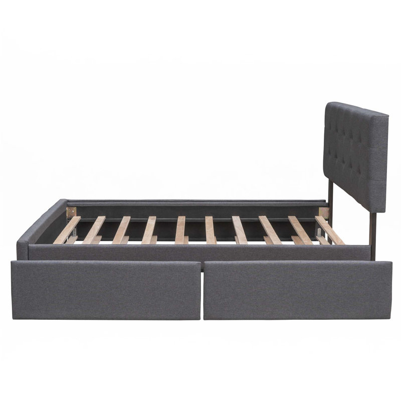 Storage Platform Bed With 1 Twin XL Trundle, Dark Gray