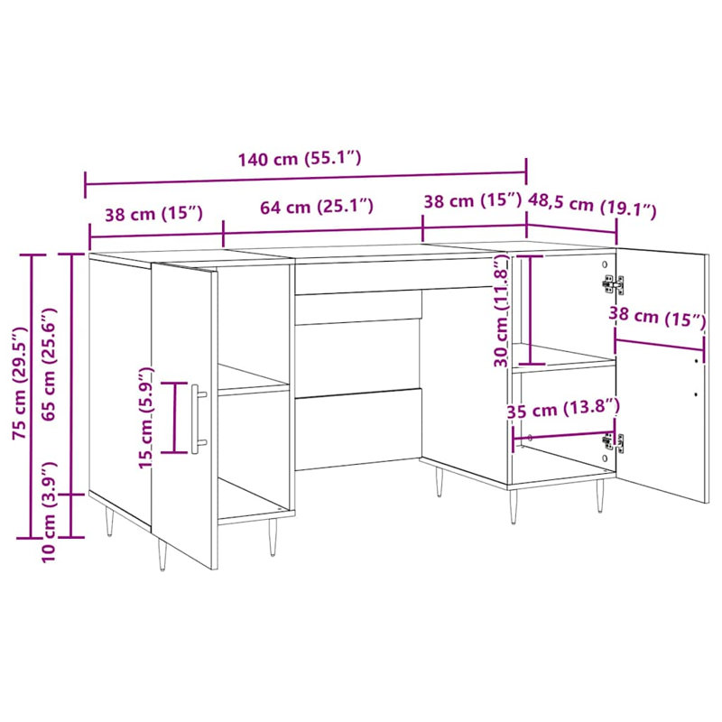Desk With Shelf 140 X 50 X 75 Cm Engineered Wood, Old Wood