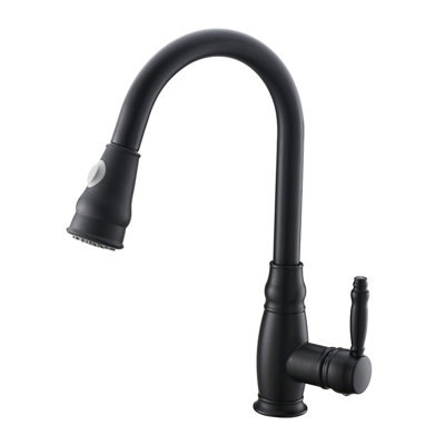 Robinet d'évier de cuisine moderne avec bec rétractable - noir, matériau en laiton pour un design élégant noir rétractable à une poignée