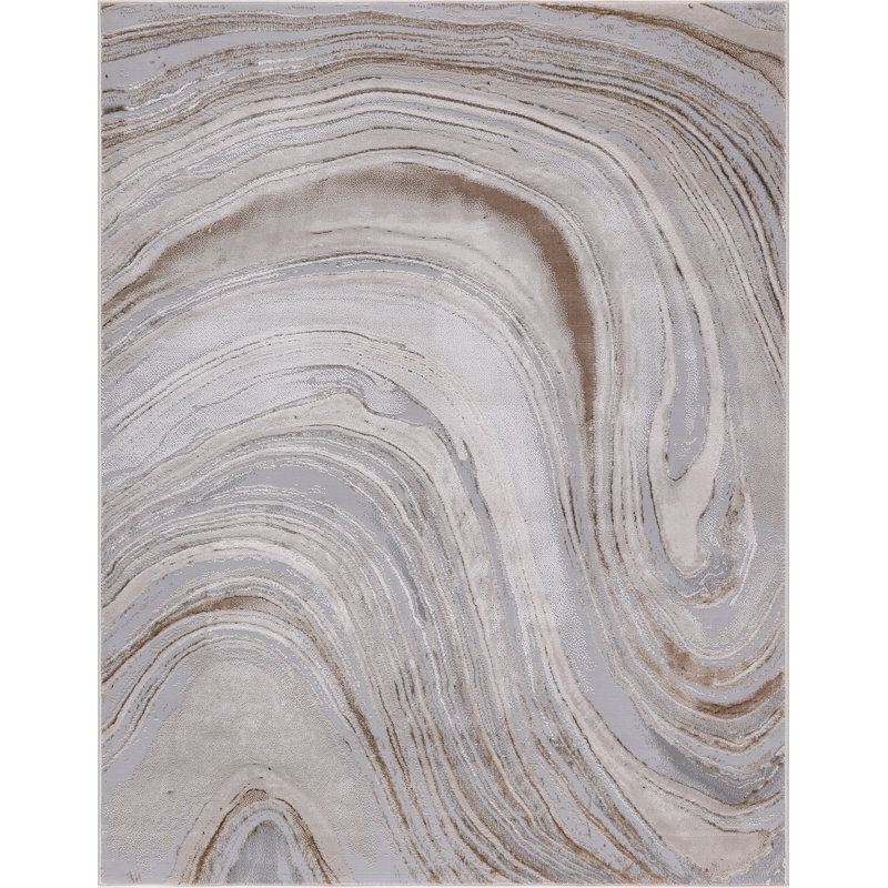 Nevada Collection Abstract Cream and Gold Rug, Rectangle 7'11" x 11'2", Cream/Gold