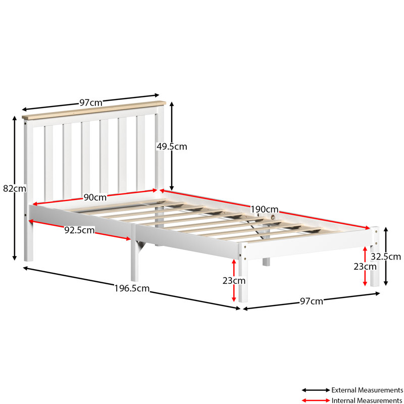 Frederique Solid Wood Bed, Single (3'), White/Pine
