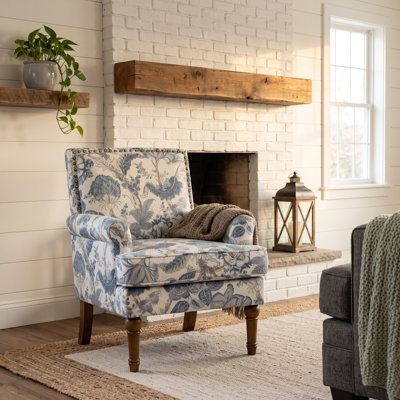 Accent Chair with Floral Upholstery and Nailhead Trim