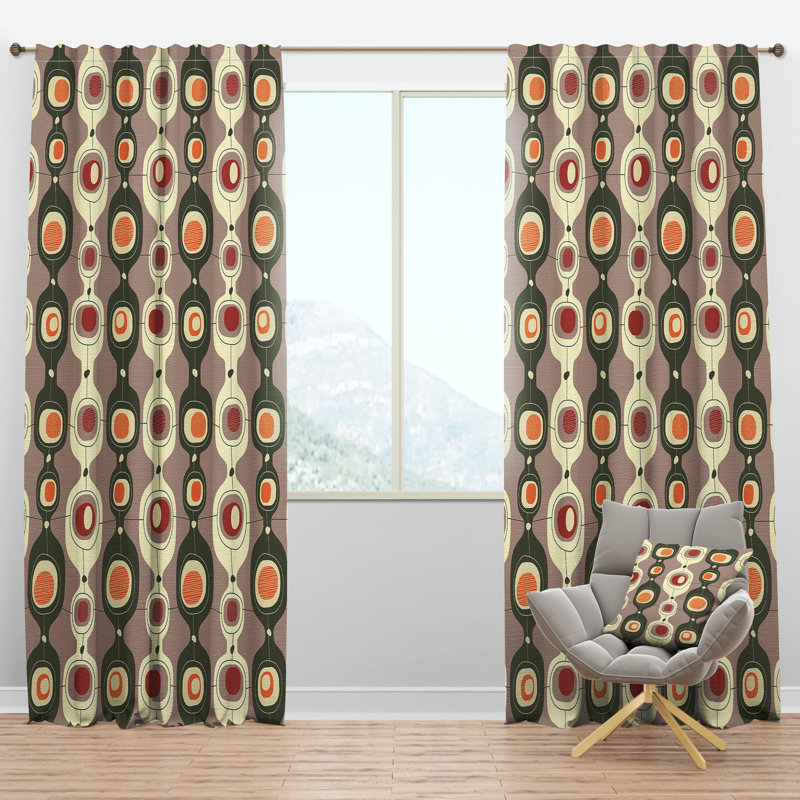 Retro Abstract Design X - Mid-Century Velvet Curtain - Room darkening - 1 panel, 52"W x 108"L