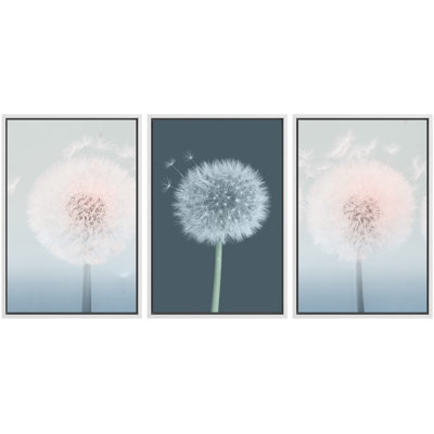 Dandelion " Retro Pastel Dandelion Flowers In Wind Coastal Nautical Photography Modern Art Seascape Relax " 3 - Pieces