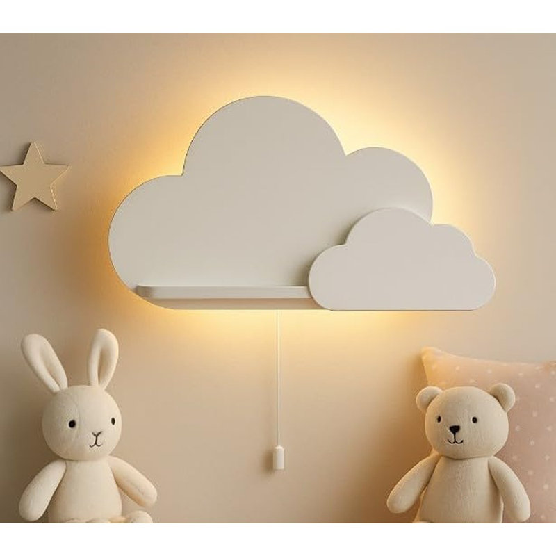 Tablette décorative flottante en bois pour chambre de bébé - options d'éclairage (tablette nuage blanc avec lumière)