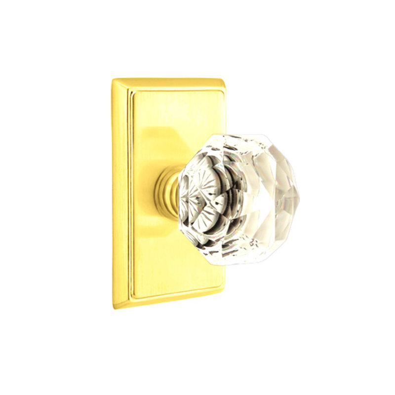 Ensemble de boutons d'intimité Emtek avec rosette rectangulaire et poignée en verre Diamond, Laiton non laqué