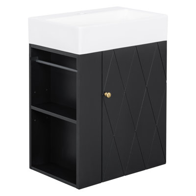 Loamridge  20 Inch Modern Wall-Mounted Vanity with Ceramic Sink and Elegant Diamond Door Design