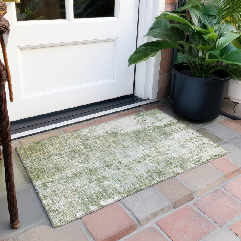Machine Washable Indoor/Outdoor Xhevrie Aloe Rug, Rectangle 1'8" x 2'6"