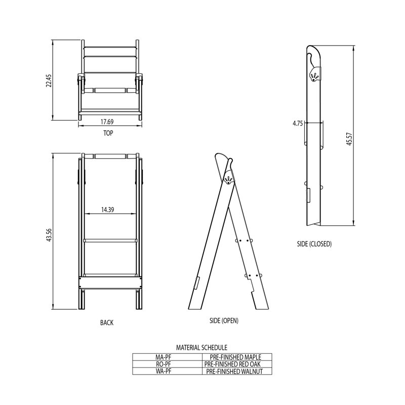Escabeau en bois à 2 marches 43-1 / 2 "avec capacité de charge de 250 lb., Noyer / bronze huilé