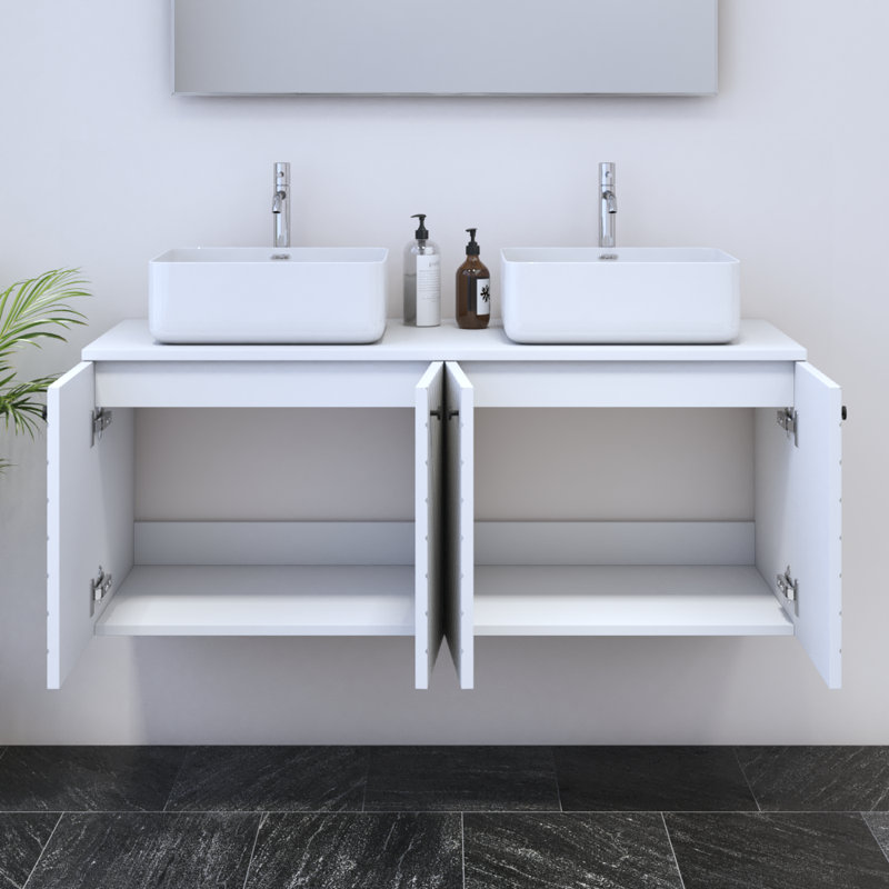 Meuble-lavabo double 47,2 po avec comptoir Karaya, Blanc