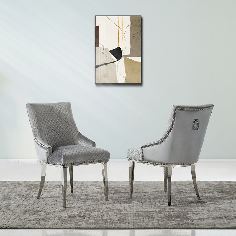 Javert 19'' H Tufted Velvet Upholstered Parsons Chair, Gray, Silver