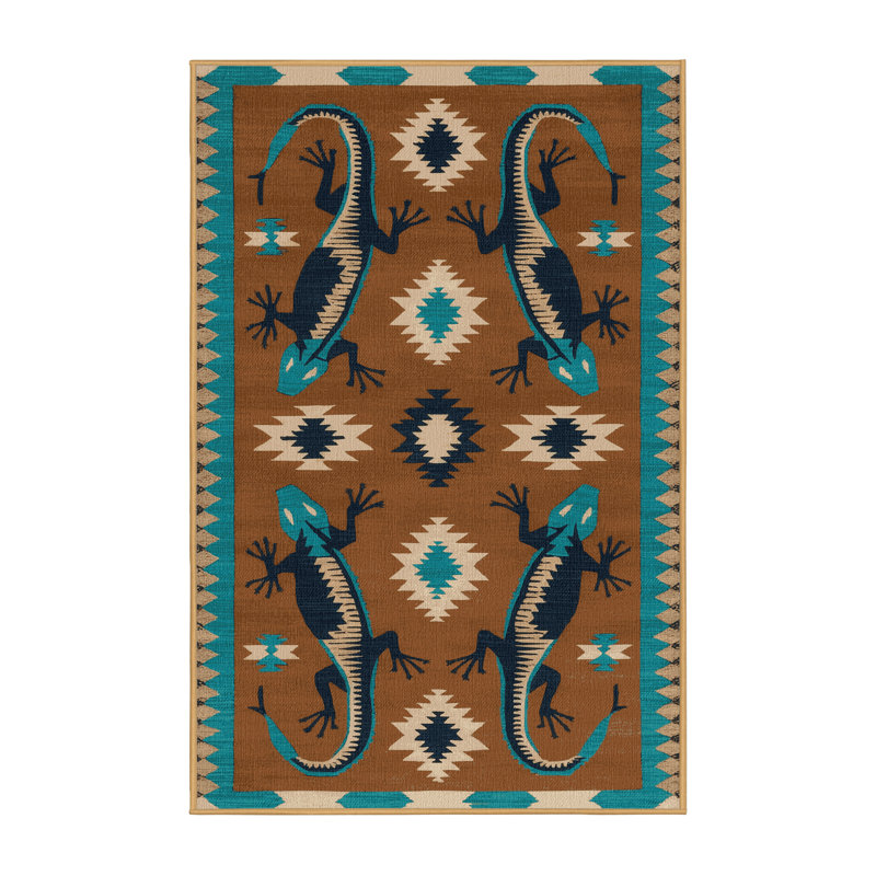  Tapis lavable à motif lézard style sud-ouest, Rectangle 6 pi x 9 pi