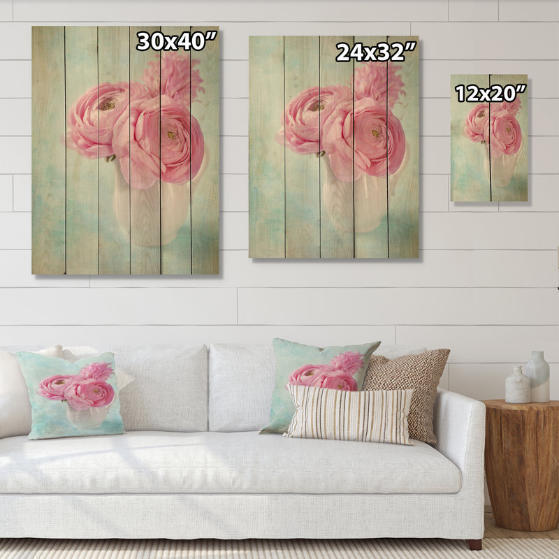 «Pink Ranunculus Flowers in Vase», reproduction d'art sur toile tendue, H 40 po x l 30 po x P 1 po, Bois de pin