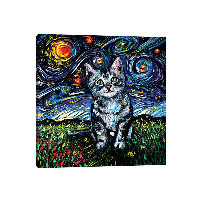 Gray Tabby Kitten Night by Aja Trier - Wrapped Canvas Print, 30.48 cm H x 30.48 cm W