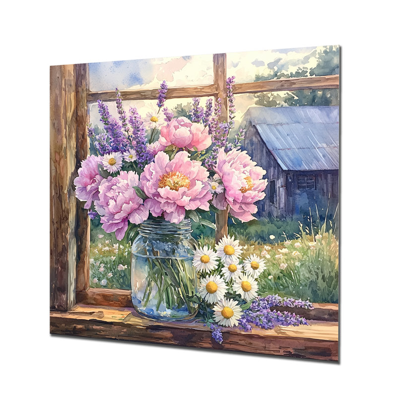Blush pivoine et lavande, mélange I - assortiment de bouquets, impression sur métal traditionnelle, H 16 po x l 16 po