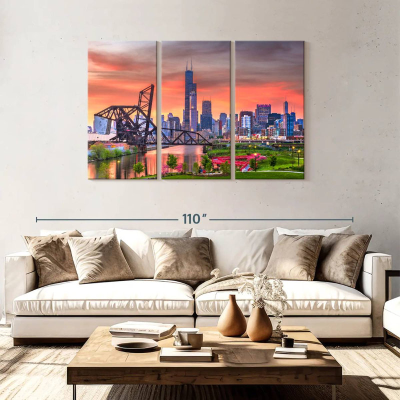 Horizon du centre-ville de Chicago, H 48 po x l 74 po