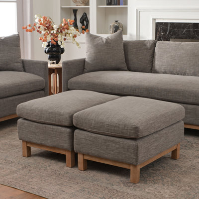 Linen Blend Goose Feather Down Upholstered Ottoman Set Of 2
