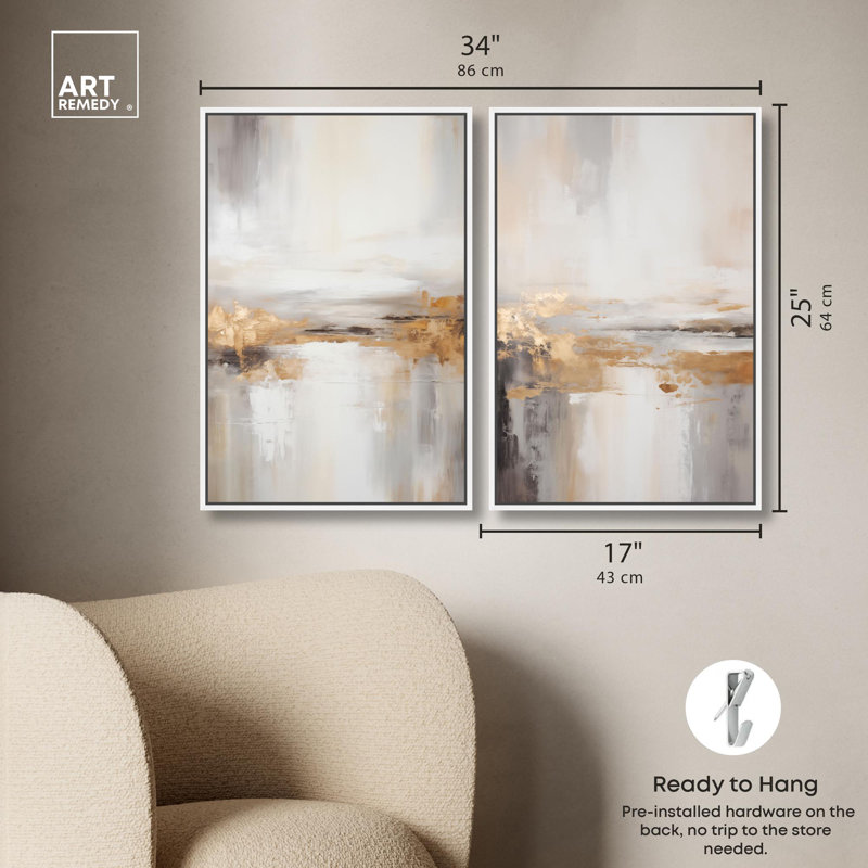 «Gilded Luxe Glam Gold Art», ensemble de 2 impressions sur toile par , H 25 po x l 17 po, Blanc