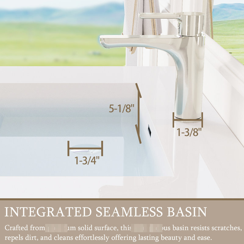 Meuble-lavabo mural flottant en bois 48 po avec lavabo, surface solide, tiroirs à fermeture en douceur, peu encombrant, facile à nettoyer