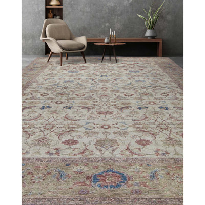 Tapis ivoire et doré de haute qualité noué à la main