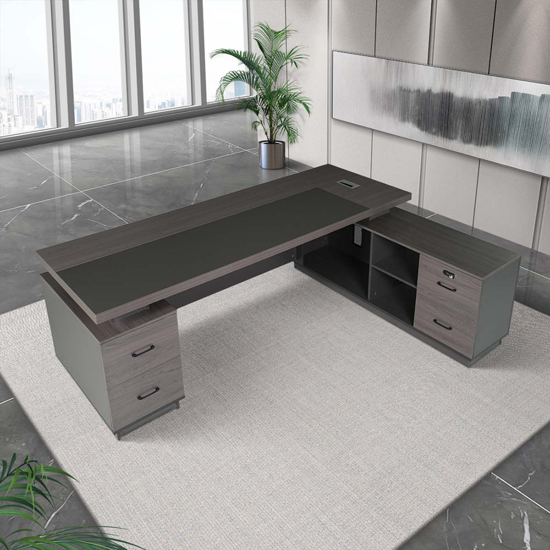 Bureau d'ordinateur en L gris avec deux casiers Nafis