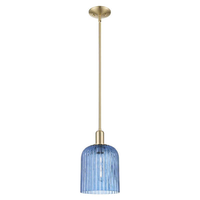 Arcadia - voile de mariée - mini-luminaire suspendu à tige 8 po 1 lumière - finition bronze champagne - abat-jour bleu princesse