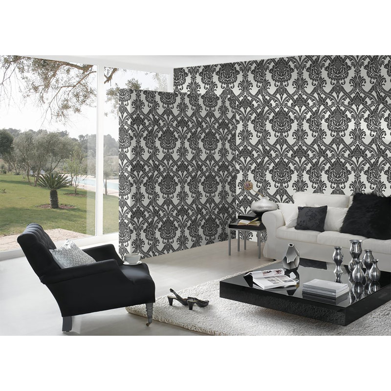 Damask Double Roll, White/Black/Anthracite