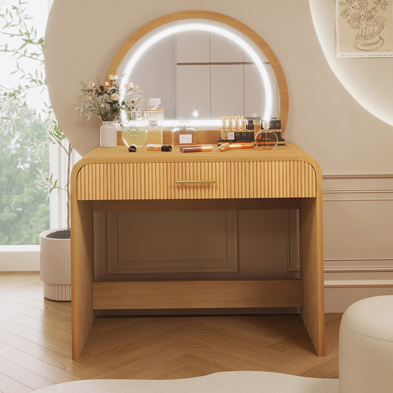 Makeup Vanity Table with Touch Screen Lighted Mirror and Drawer, Natural