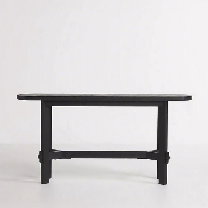 Table de véranda entièrement en bois massif de style français., H 31,5 po x l 62,9 po x P 13,7 po, Noir