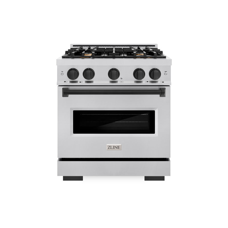ZLINE Autograph Edition 30" Classic Gas Range w/ 4 Burners & Polished Gold Accents, Matte Black