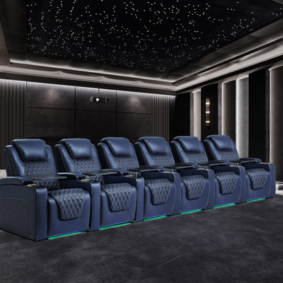 Top Grain Leather Home Theater Seating 7 Color Ambient Lighting Row Of 6