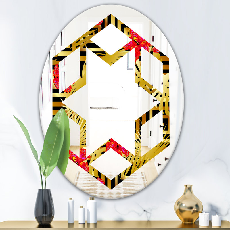 Miroir mural Hexagon Star, 31,5 po x 23,7 po, Motif tropical de luxe I