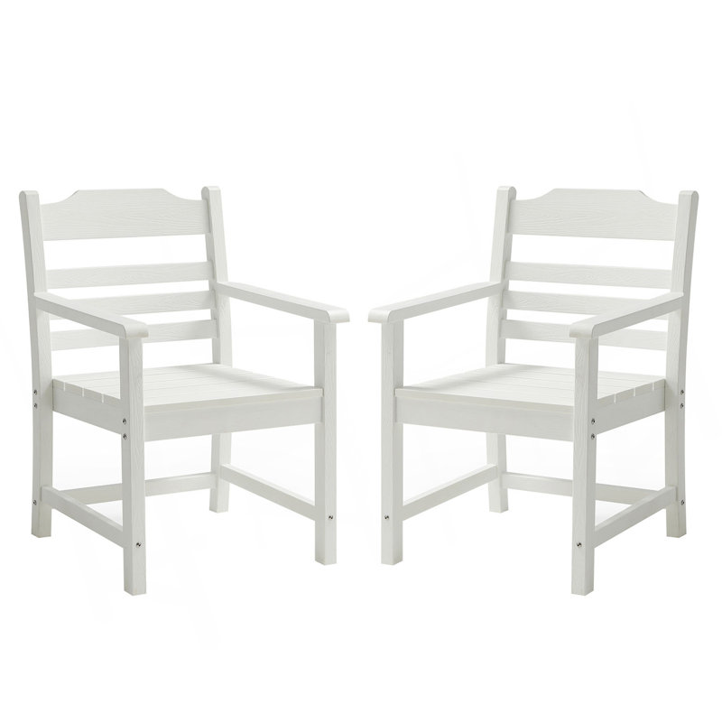 Ensemble de 2 chaises de patio pour salle à manger avec jeu de bras, matériau HPS avec imitation grain de bois, White