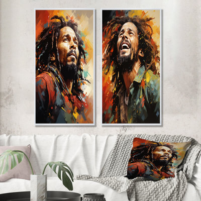 «Colorful Raga Bob Marley Portrait I», ensemble de 2 décorations murales de célébrités