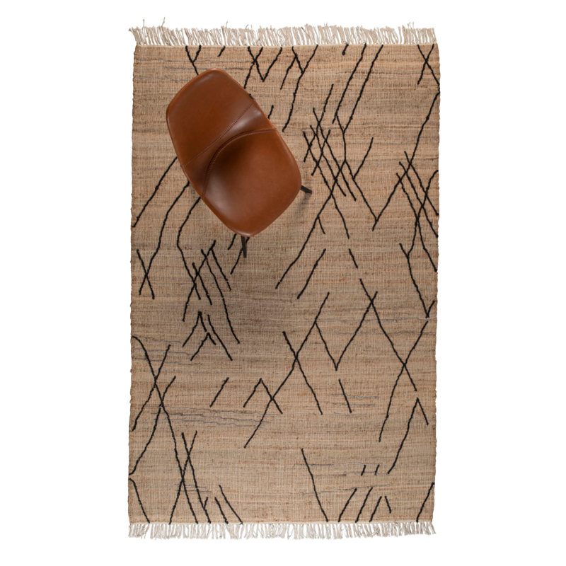 Ishank Abstract Area Rug in Beige/Black, Rectangle 6' x 8'