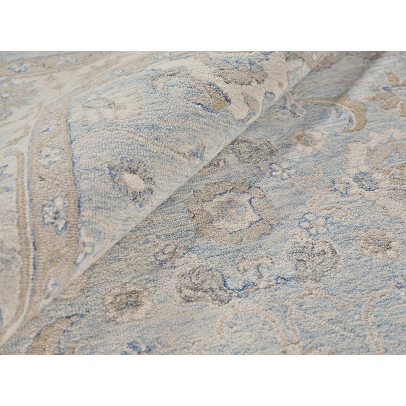 Exquisite Rugs Marietta Oushak Handmade Hand-Tufted New Zealand Wool On Canvas Light Blue/Ivory Area Rug, Rectangle 10' x 14'