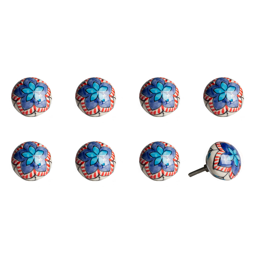 Hand Painted 1 1/2" Diameter Mushroom Knob (Set of 8) Taj Hotel