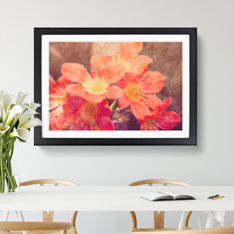 Pink Flowers - Framed Print, 36cm H x 48cm W x 2cm D, Black Framed